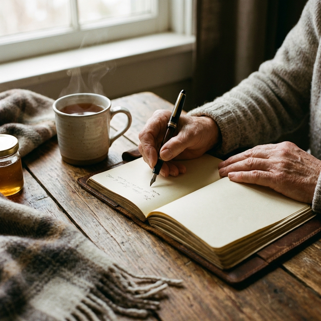 כתיבה ביומן אישי לצד כוס תה חם - כלי להתמודדות עם גזלייטינג